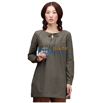 茵曼 INMAN 2011秋装新款休闲宽松显瘦中长款棉麻衬衫 B10135 军绿色 XL
