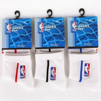 NBA足面网眼透气男士休闲船袜A018白色提花3双装 尺码28-30cm 均码