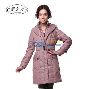 爱美斯罗纹收口袖带帽纯色修身淑女风羽绒服清仓A115196 紫罗兰 (XXXL)180/100A