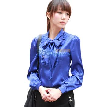 蓝海湾2012春装新品 韩版 时尚 修身 衬衫 女款 长袖衬衣734 宝蓝 XL'