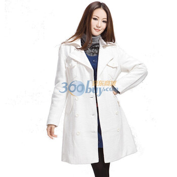 德玛纳 冬装双排扣呢大衣 089404404 白色 XL