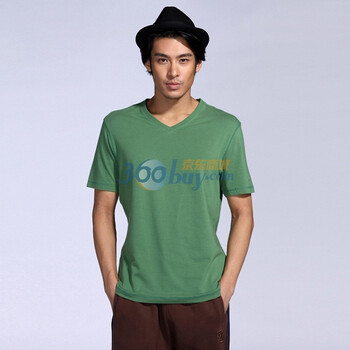 IZOD 2012春季新款纯棉墨绿V领时尚休闲男士打底百搭短袖T恤衫|1121914202510 绿色系 XXL(185/102A)