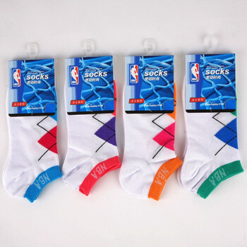 NBA精梳棉女士休闲船袜B069白色提花4双装 尺码22-24cm 均码
