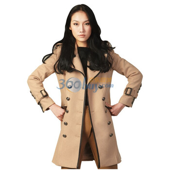 拉维亚 2011秋冬新款 女装外套中长款毛呢大衣 帅气欧美范WW05驼色L
