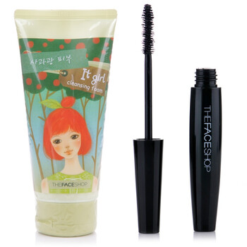菲诗小铺 The face shop 时尚女孩光滑滋润洗面奶--苹果 +纤长浓密防水黑杆大肚子睫毛膏 01#