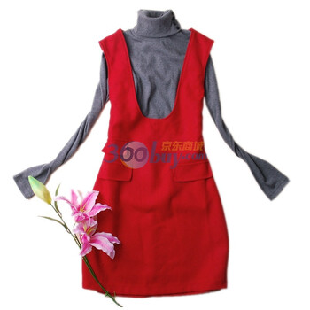 薇薇花开 冬·甜美气质 简单大方U领无袖毛呢连衣裙QQ031010B0158 红色 L