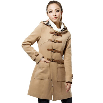妮蕾迪 秋冬装新款女装韩版修身大码呢子大衣毛呢厚外套女3405 卡其色 XL