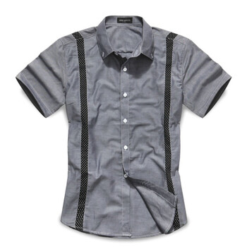 DEERE MARCHI迪尔马奇 2012新品时尚拼接男士休闲短袖衬衫DMY70 灰色 XXXL