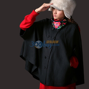 裂帛 秋冬新款 强缩呢毛呢外套 绣花领斗篷 帷蓠9301 黑色 L