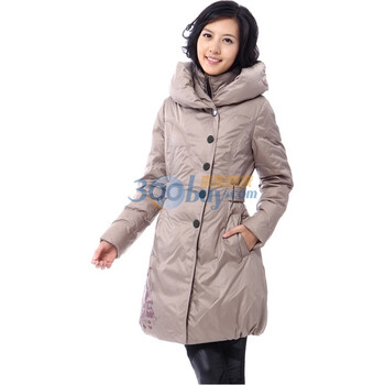 新品 雅鹿 时尚印花女中长款羽绒服 ^@^YM10510 浅灰色 XXXL