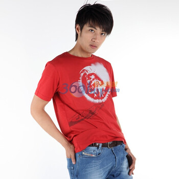 DIESEL 迪赛 男士圆领T恤 人头logo款 zn 8034096584XXX款 红色 XXL