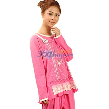 好家猫 甜美佳人lovely小兔棉质套装家居服HJM229 玫红 XL