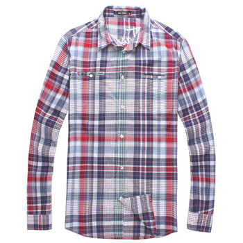 零号男 男装春装新品 格纹信封口袋纯棉长袖休闲衬衫 BGA0109 格纹 XXL