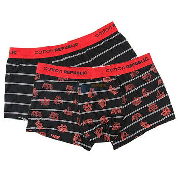 Cotton RepubLic 棉花共和国 两条装 平脚条纹 男式平脚裤 01123003 黑色 XXL