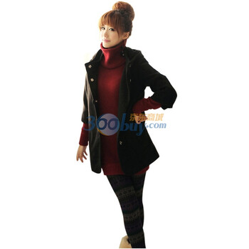 亿品 冬装新款 中袖毛呢大衣7612 黑色 L