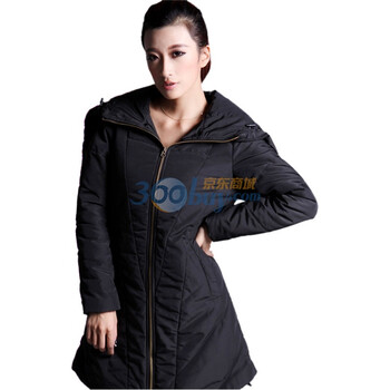 百普拉姿BIOPLAZM2013初春新款外套棉衣棉服女装修身中长款 黑色 XL