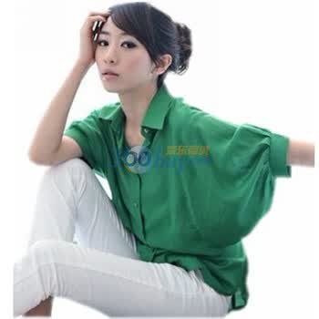 达思彼 新款职业OL休闲款蝙蝠袖纯棉短袖衬衫TW1172 绿色 均码