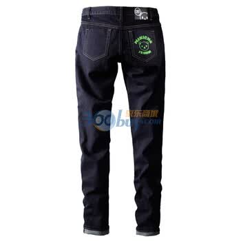 Giordano佐丹奴BSX 牛仔裤 女MINI CHE小熊时代植绒印花修身潮牛 04411504 宝蓝色 30