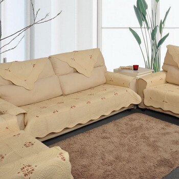 MAXHOME|美客居 贵妃位120x160CM 纯棉绣花时尚布艺沙发垫 圆素黄
