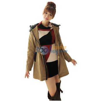 亿品 韩版新款长款工装棉风衣7614 卡其色 L