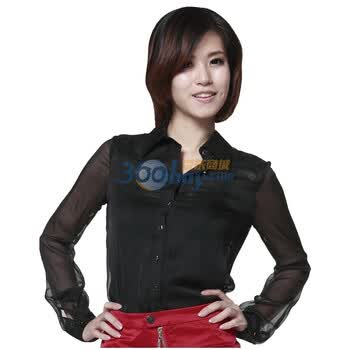 音曲女装 2012春装新款 时尚性感衬衫 YYCS2037 黑色 XL