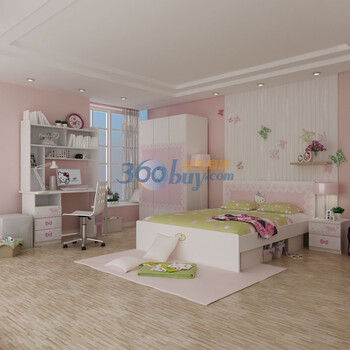 酷漫居 Hello kitty 高档家具 KT花之心4/5件套 家具品牌 儿童家具 爱洛粉红 1.5床/床头柜/3门衣柜/书桌