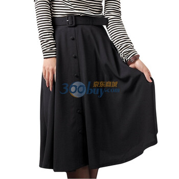 韩都衣舍 韩国长裙春季新品纯色复古半身女长裙JS1030 黑色 M