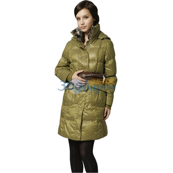 皮尔卡丹PierreCardin时尚长款女式休闲羽绒服 黄绿色 XL