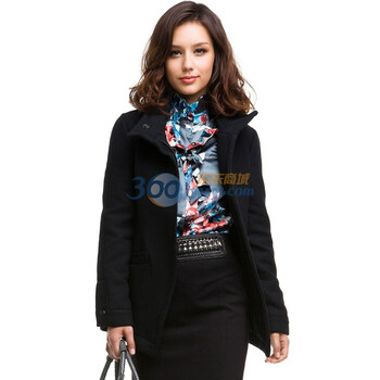 PEACEBIRD太平鸟【冬季新品】暗扣短款大衣AD1050216 黑色 XL