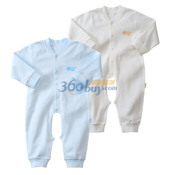 贝贝怡（bornbay） 2J130 前开扣开档爬服内衣2件组合装 米白和淡蓝 90码
