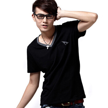 好衣府2012男装 V领莱卡纯棉修身夏季短袖T恤衫618T70 黑色 XXL