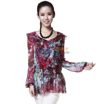 音曲女装 2012春装新款 时尚雪纺衫 YYCS1020 耐火砖 XL