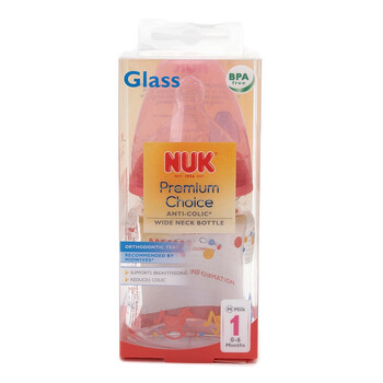 NUK 宽口耐高温玻璃彩色奶瓶120ML(带1号硅胶中圆孔奶嘴)