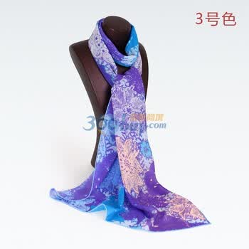 宝石蝶 品牌真丝绸围巾 丝巾 空调防晒披肩 真丝长巾 布艺蕾丝 蓝色