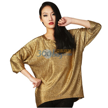 拉维亚 新款冬装女装 中袖短款黑色宽松T恤 百搭欧美风WT06 金色 均码