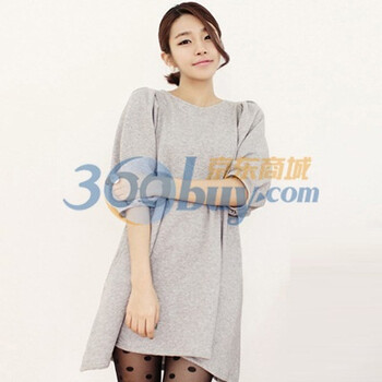 时尚起义 春装韩国进口圆领束褶休闲连衣裙 女570061 浅灰色 one