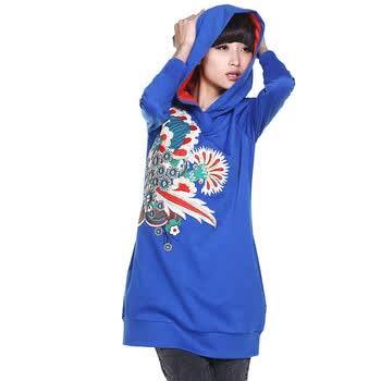 裂帛 2012新款春装绣花罗马布连帽长款卫衣 仙客21120030 蓝色 XL