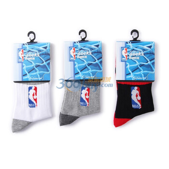 NBA精梳棉男士休闲袜A190杂色3双装 尺码26-28cm 均码