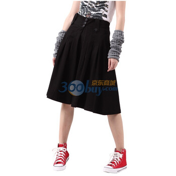 由你由我FUFM 裙子女士高腰弹力棉质半身裙 W10UCR035 黑色 L