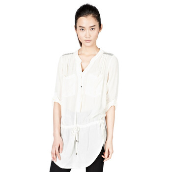 MO&Co.摩安珂 moco 中长款纯色中袖休闲衬衫M111SHT05 90本白 L