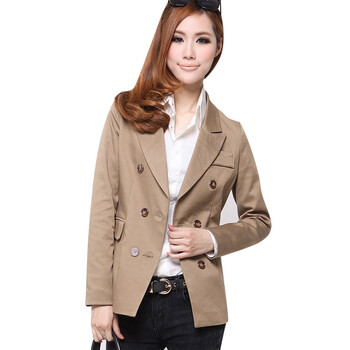 韩都衣舍 韩国小西服春季新品新年春装女双排扣小西服GY1046 棕色 L