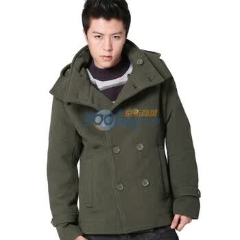 唐狮Tonlion男连帽双排扣呢外套110411053502 军绿色 XXL