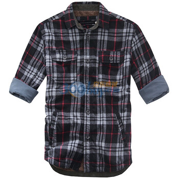 摩基斯AXE男装秋冬新品 时尚休闲加绒保暖衬衫棉服外套C0051504两色可选 黑灰格子 XL