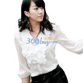 尚贵华2012新品七分袖黑白色女士荷叶边雪纺衬衫+吊带 白色 L