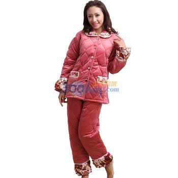 荻嘉茂 秋冬新款 超柔珊瑚绒加厚家居服套装 3031 紫红 XL