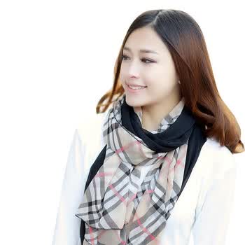 艾澜卡520丝巾2012新款超长丝巾围巾拼色格纹丝巾雪纺围巾