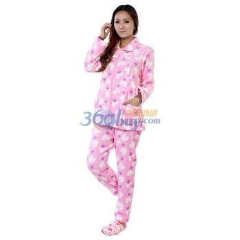 kidsmile凯德氏孕妇装 冬季新品 珊瑚绒孕妇保暖哺乳月子服 孕妇家居服 TSS077 红心加紫色圆点 XL