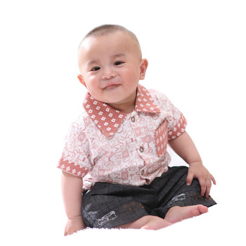 婴之谷新生儿婴儿夏款短袖衬衫 纯棉薄款男款T4612 红色 110码