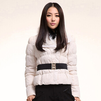 秋水伊人2011冬季新品时尚修身控羊羔毛领羽绒服114115024 米色 XL