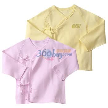 贝贝怡（bornbay） 2J305 宝宝服 新生儿开衫绑带上衣 婴儿童装内衣2件组合装 淡粉和淡黄 66码